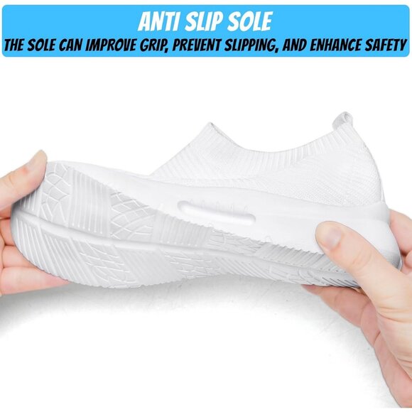 Mens Slip On Walking Shoes Mens Running White Mesh Breathable Tennis Sneakers - Picture 4 of 7